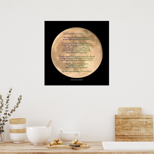 Moon Image with 2 WOLVES CHEROKEE TALE Art Poster (Küche)
