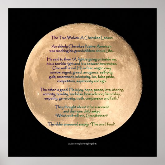 Moon Image with 2 WOLVES CHEROKEE TALE Art Poster (Vorne)