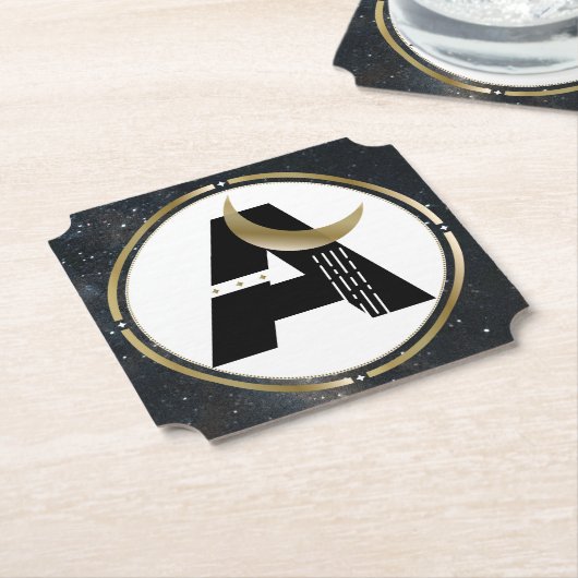 Moon Initial A in Starry Sky Paper Party Untersetz Untersetzer (angewinkelt)