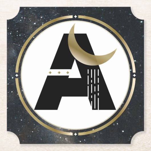Moon Initial A in Starry Sky Paper Party Untersetz Untersetzer (Vorderseite)