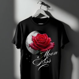 Moon Kiss Rose & Full Moon Romantic Art T-Shirt