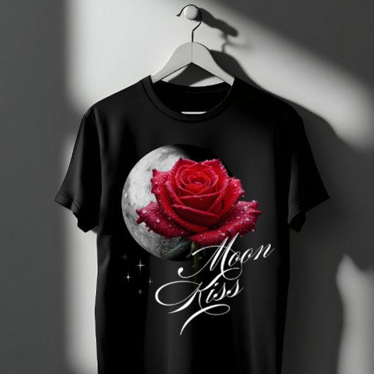 Moon Kiss Rose & Full Moon Romantic Art T-Shirt