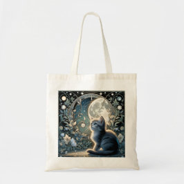 Moon Kitten Blue Night Jugendstil Tragetasche