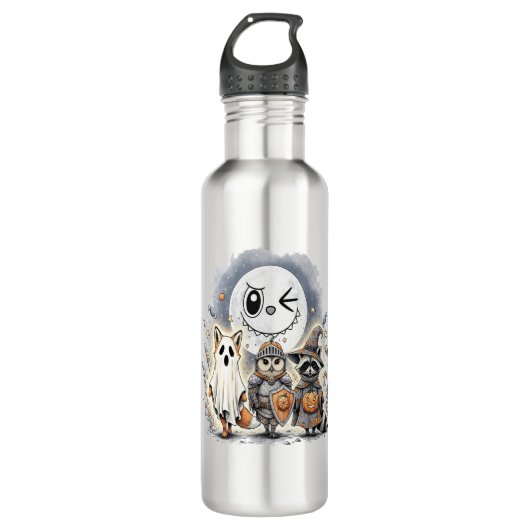 Moon Knight Raccoon Halloween Edelstahlflasche (Vorderseite)