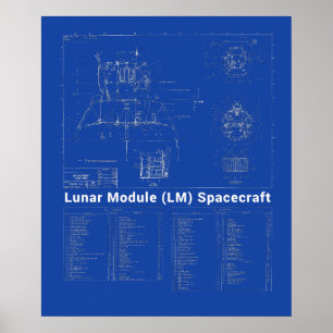 Moon Lander Lunar Module (LM) Blueprint Poster