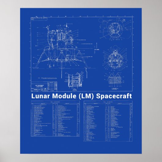 Moon Lander Lunar Module (LM) Blueprint Poster (Vorne)