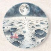 Moon Landing - Astronaut & American Flag Getränkeuntersetzer (Vorne)