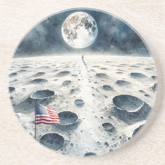 Moon Landing - Astronaut & American Flag Getränkeuntersetzer (Vorne)