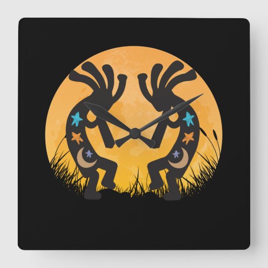 Moon Landscape Kokopellis Quadratische Wanduhr (Vorderseite)