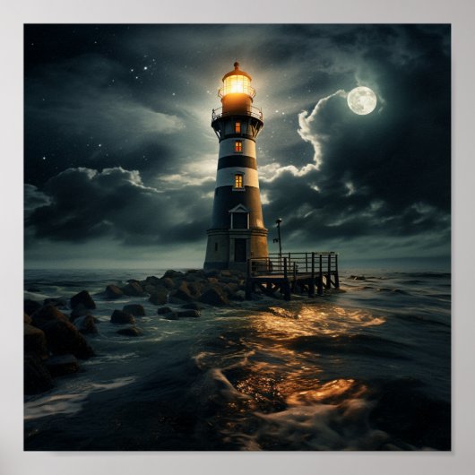 Moon Light Leuchtturm drucken Poster (Vorne)