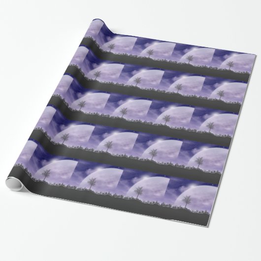 Moon Light Stars Sky Trees Whimsical personalisier Geschenkpapier (Ungerollt)