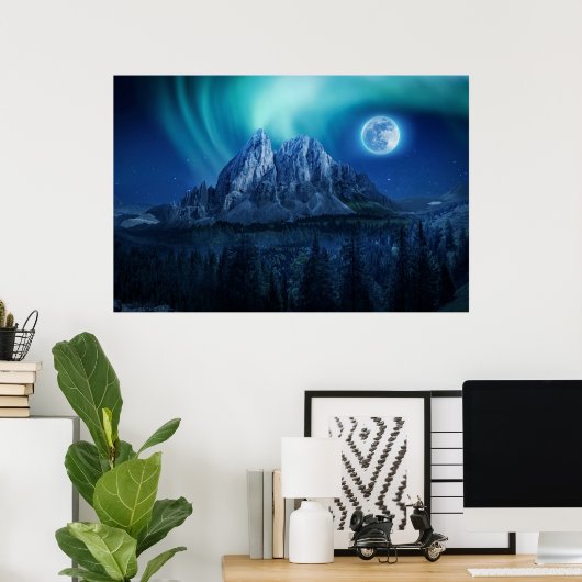 Moon Lit Mountain Night Poster (Heimbüro)