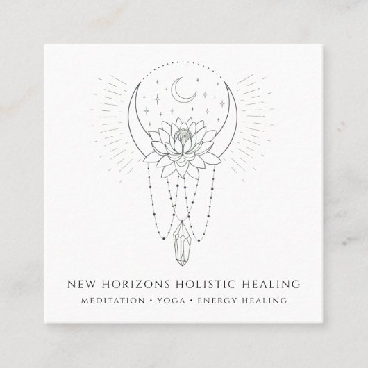 Moon Lotus Blume Crystal Energy Healing Business Quadratische Visitenkarte (Vorderseite)