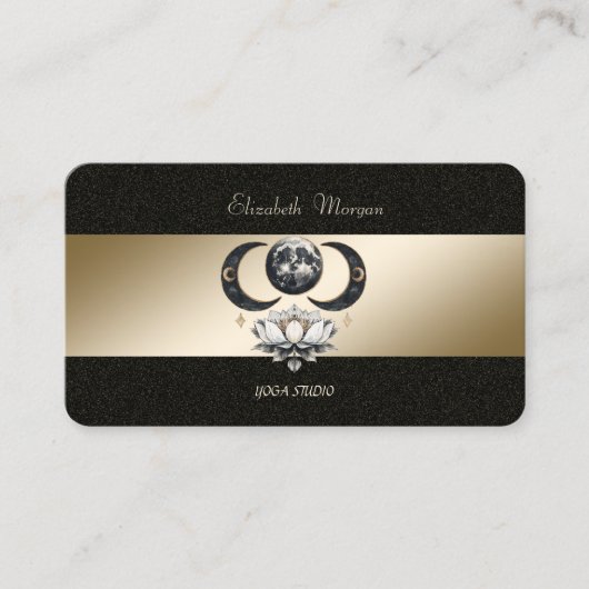 Moon Lotus Gold Black Yoga Studio Business Card Visitenkarte (Vorderseite)