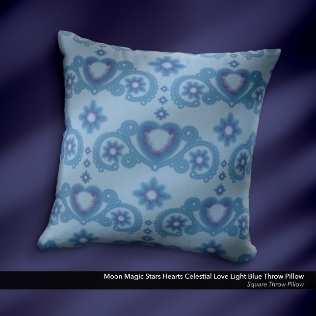 Moon Magic Stars Hearts Celestial Light Blue Kissen (Moon Magic Stars Hearts Celestial Love Light Blue Throw Pillow)