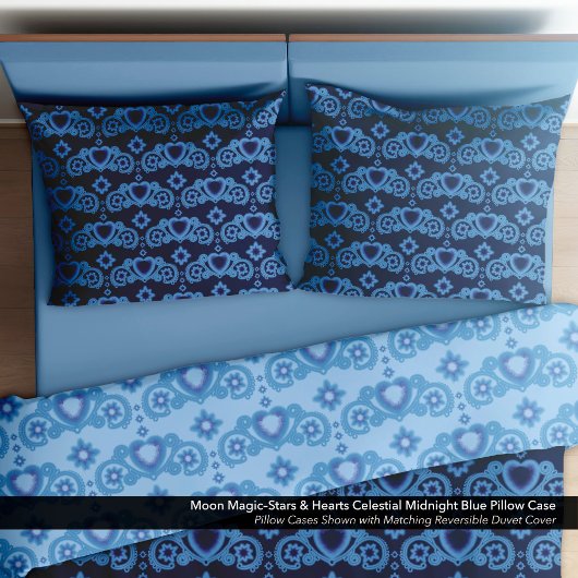 Moon Magic Stars Hearts Celestial Midnight Blue Kissenbezug