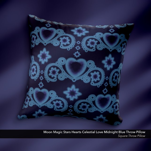 Moon Magic Stars Herz Liebe Dunkelblau Kissen (Moon Magic Stars Hearts Celestial Love Dark Blue Throw Pillow)