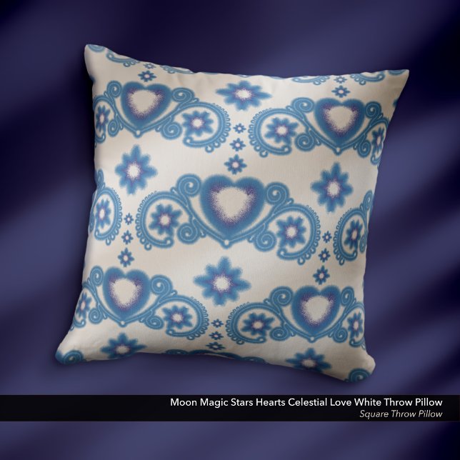 Moon Magic Stars Herz Liebe Weiß Kissen (Moon Magic Stars Hearts Celestial Love White Throw Pillow)