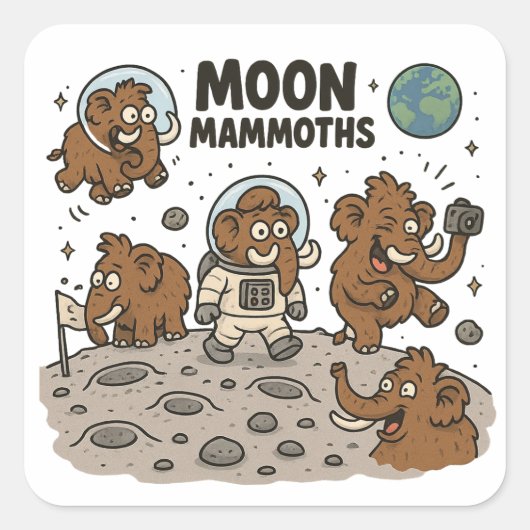 MOON MAMMOTHS lustig Quadratischer Aufkleber (Vorderseite)