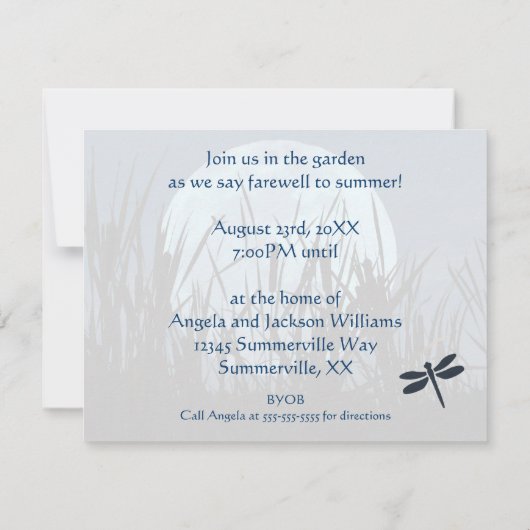 Moon, Marsh und Dragonfly Summer Party Einladung (Rückseite)