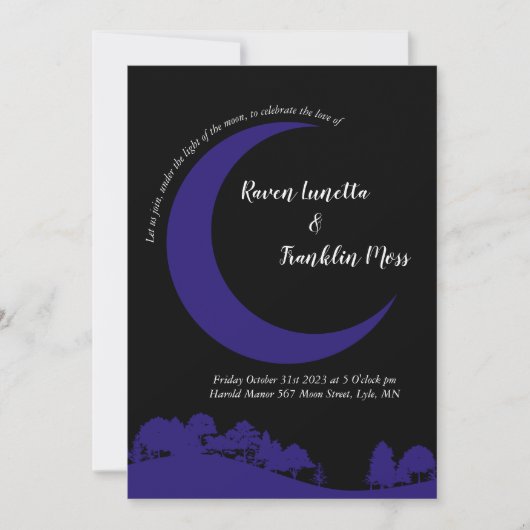 Moon Midnight Blue Wedding Einladung (Vorderseite)