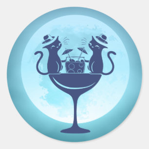 Moon mit Cocktails Party Katzen Runder Aufkleber