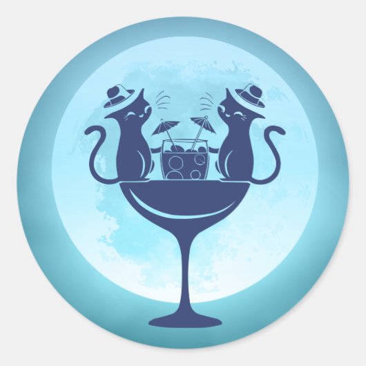Moon mit Cocktails Party Katzen Runder Aufkleber (Vorderseite)