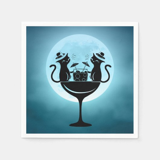 Moon mit Cocktails Party Katzen Serviette (Vorderseite)