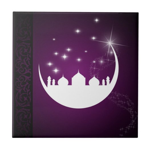 Moon mit Moschee Silhouette - Keramik Tile Fliese (Vorderseite)