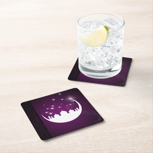 Moon mit Moschee Silhouette - PapierUntersetzer Rechteckiger Pappuntersetzer (Vor Ort)