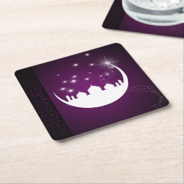 Moon mit Moschee Silhouette - PapierUntersetzer Rechteckiger Pappuntersetzer