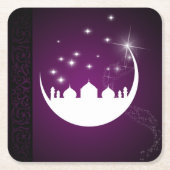 Moon mit Moschee Silhouette - PapierUntersetzer Rechteckiger Pappuntersetzer (Vorderseite)