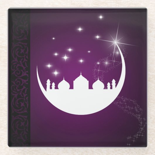 Moon mit Moschee Silhouette - Untersetzer aus Glas (Vorderseite)