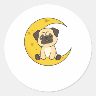 Moon Mops Lunar Animal Dog Niedlicher Tiere Kawaii Runder Aufkleber