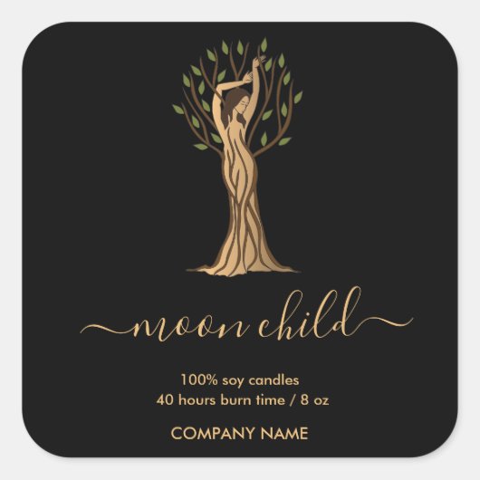 Moon Mystic Witchy Celestial Willow Tree Quadratischer Aufkleber (Vorderseite)