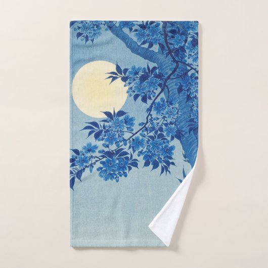 Moon Night Abend Tree Blue Moonlit Badhandtuch Set (Handtuch)