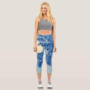 Moon Night Abend Tree Blue Moonlit Capri Leggings
