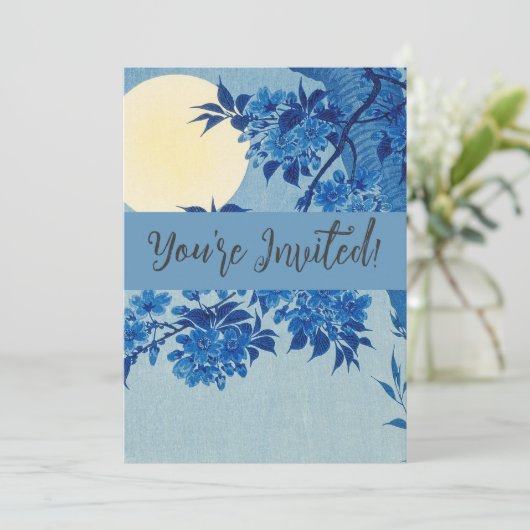 Moon Night Abend Tree Blue Moonlit Einladung (Stehend Vorderseite)