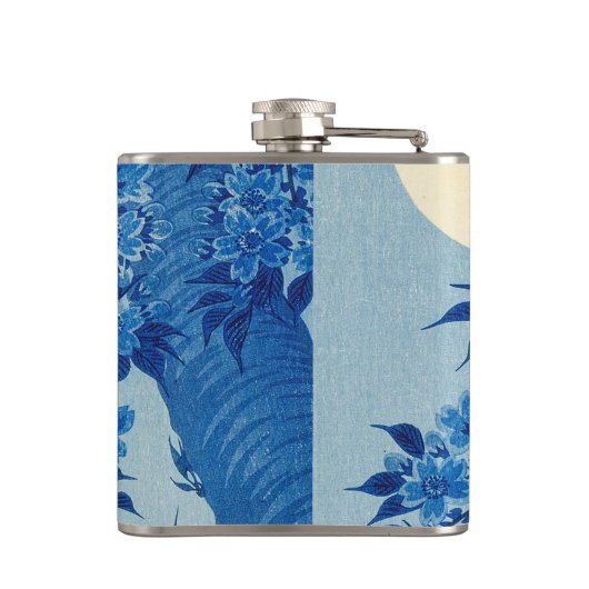 Moon Night Abend Tree Blue Moonlit Flachmann (Rückseite)