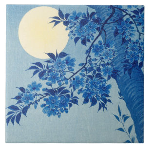 Moon Night Abend Tree Blue Moonlit Fliese