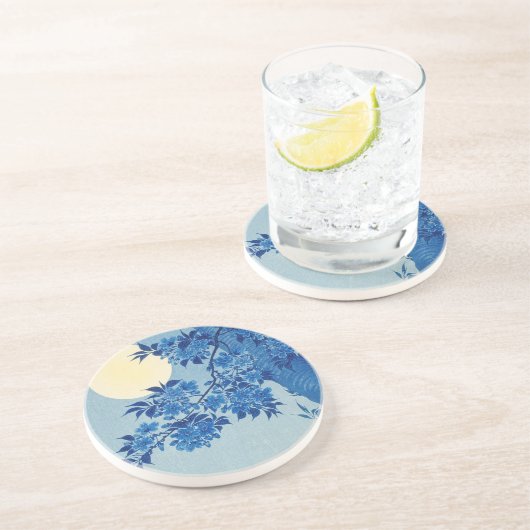 Moon Night Abend Tree Blue Moonlit Getränkeuntersetzer (Seite)