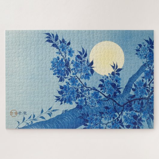 Moon Night Abend Tree Blue Moonlit Puzzle (Horizontal)