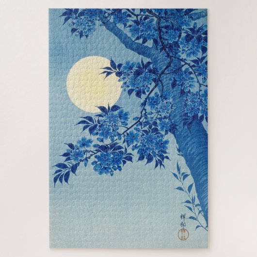 Moon Night Abend Tree Blue Moonlit Puzzle (Vertikal)