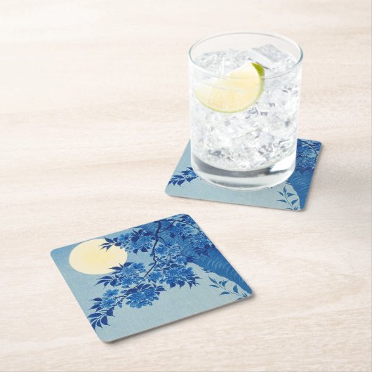 Moon Night Abend Tree Blue Moonlit Rechteckiger Pappuntersetzer (Vor Ort)