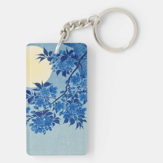 Moon Night Abend Tree Blue Moonlit Schlüsselanhänger (Rückseite)