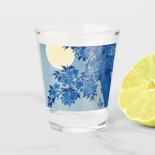 Moon Night Abend Tree Blue Moonlit Schnapsglas (Vorderseite)