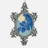 Moon Night Abend Tree Blue Moonlit Schneeflocken Zinn-Ornament (Links)