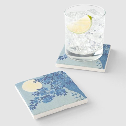 Moon Night Abend Tree Blue Moonlit Steinuntersetzer (Seitenansicht)