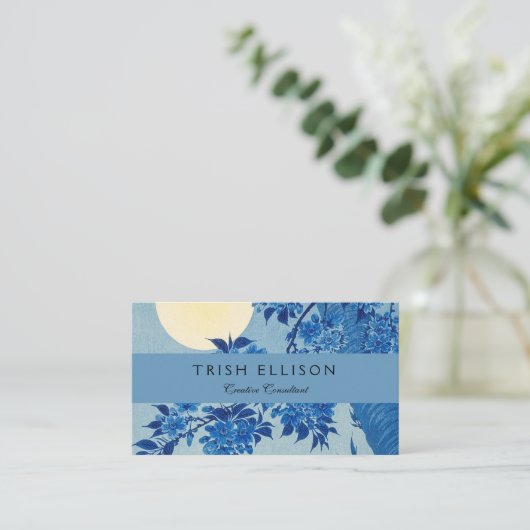 Moon Night Abend Tree Blue Moonlit Visitenkarte (Stehend Vorderseite)