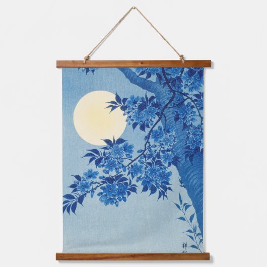 Moon Night Abend Tree Blue Moonlit Wandteppich Mit Holzrahmen (Vorderseite)